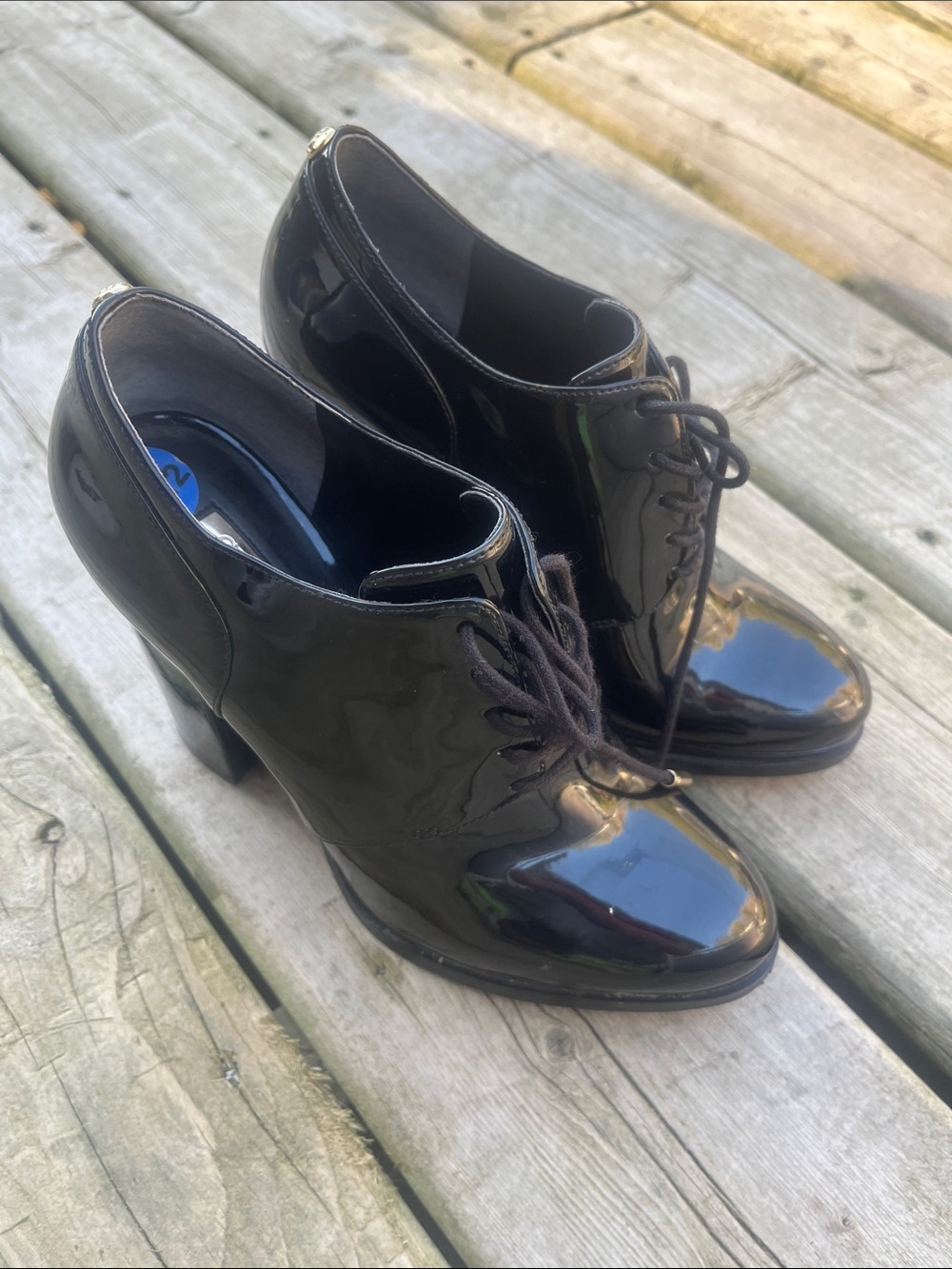 Guess Women's Black Patent Lace-Up Heeled Booties